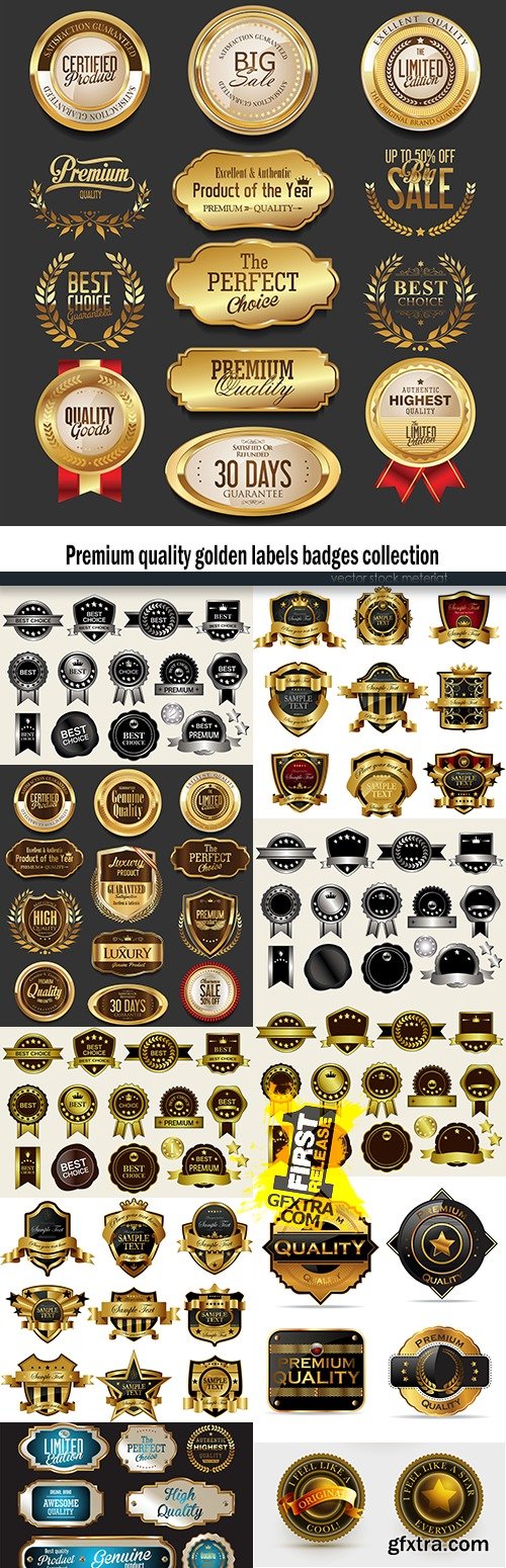 Premium quality golden labels badges collection