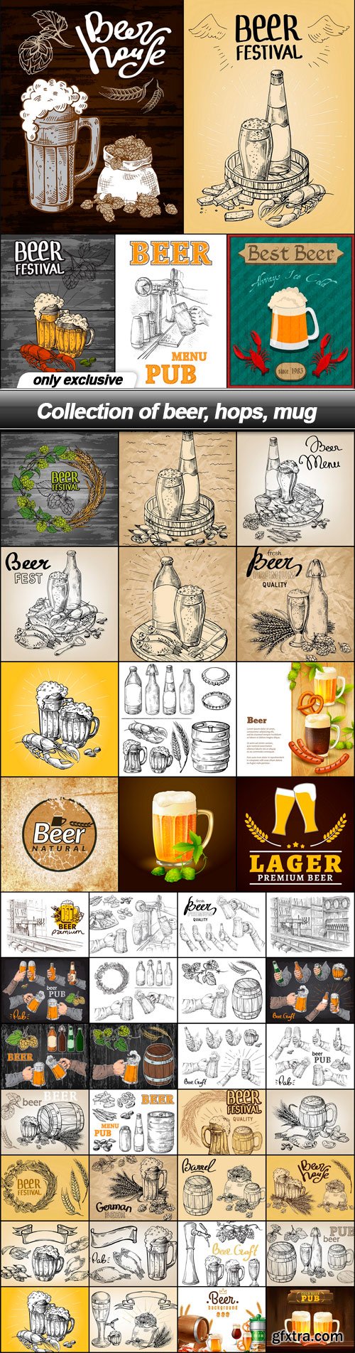 Collection of beer, hops, mug - 44 EPS