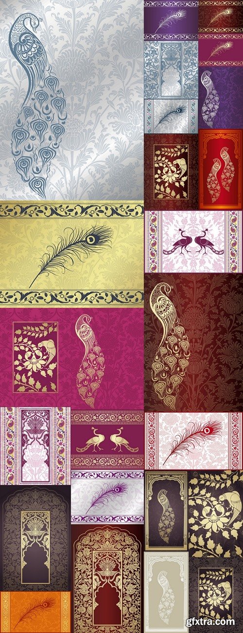 Peacocks, feathers ,wedding card design, royal India 2