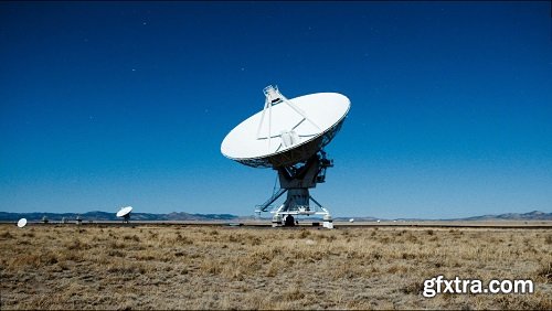 Stars showing over antenna dish