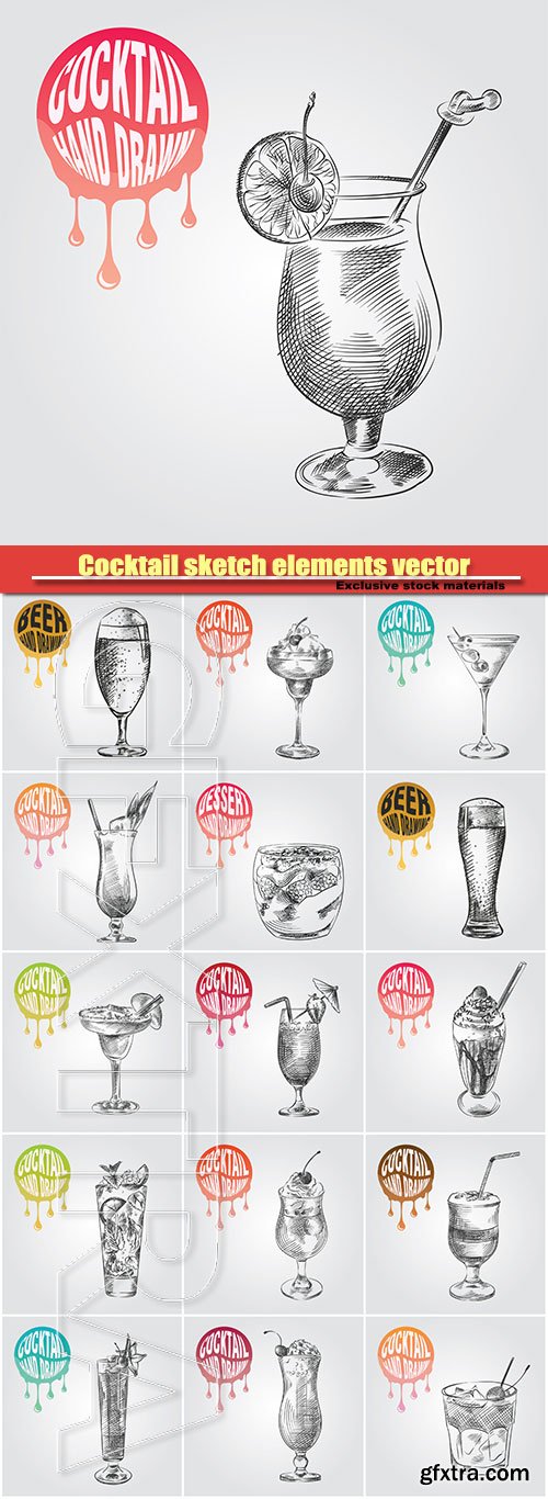 Cocktail sketch elements vector illustration