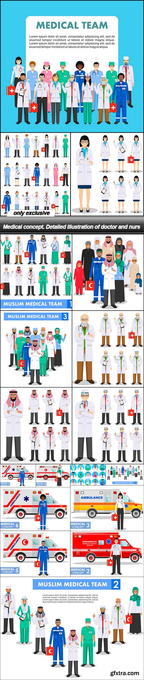 Medical concept. Detailed illustration of doctor and nurs - 18 EPS