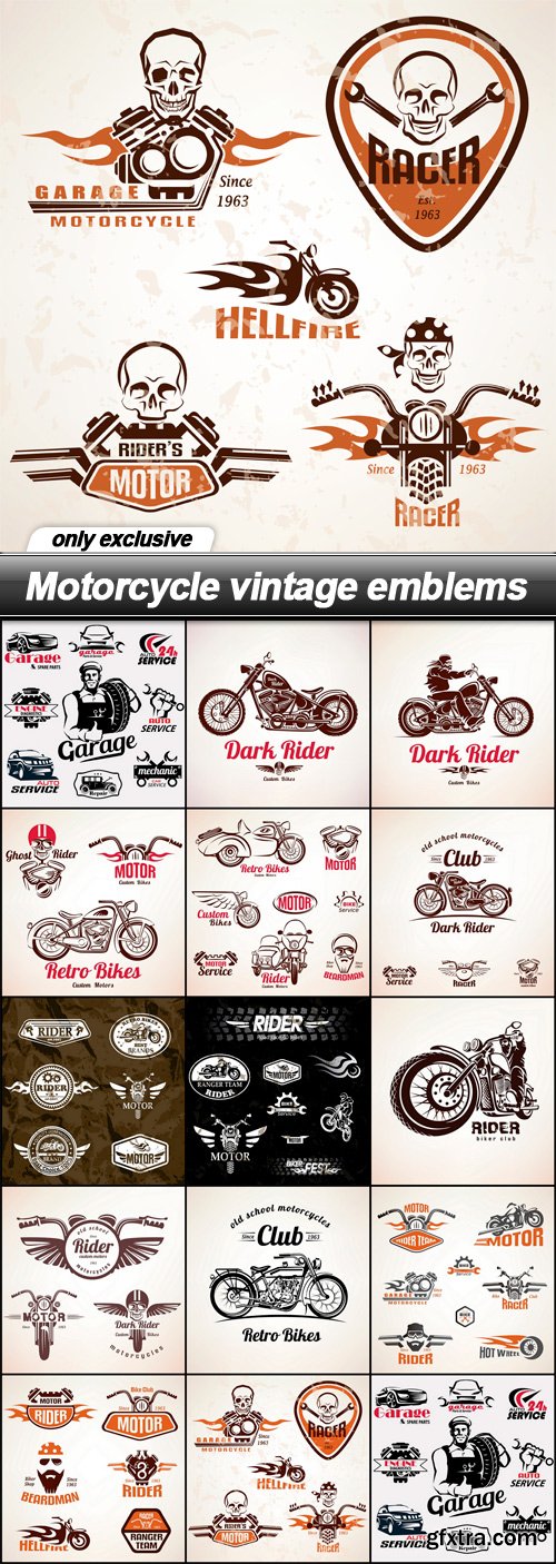 Motorcycle vintage emblems - 14 EPS