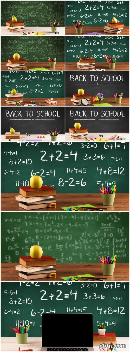 School blackboard with pile of books 11X JPEG