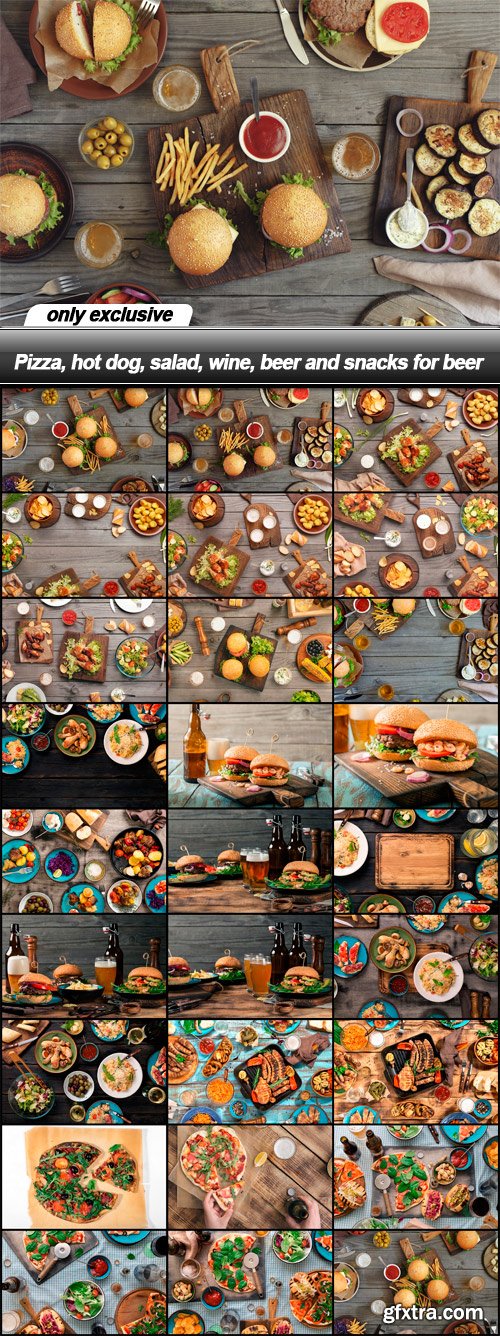 Pizza, hot dog, salad, wine, beer and snacks for beer - 26 UHQ JPEG