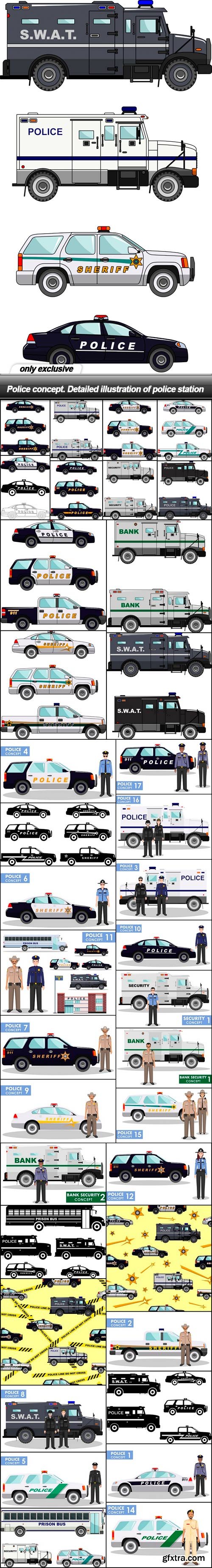 Police concept. Detailed illustration of police station - 38 EPS