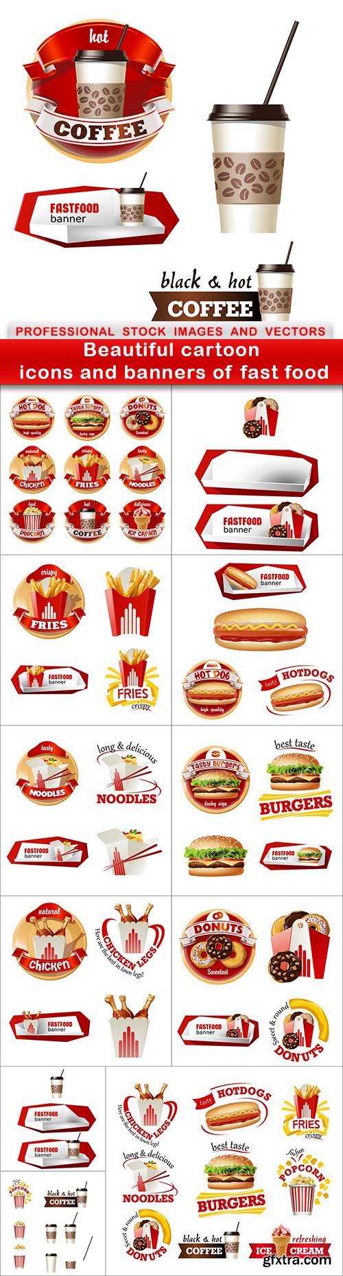 Beautiful cartoon icons and banners of fast food - 12 EPS