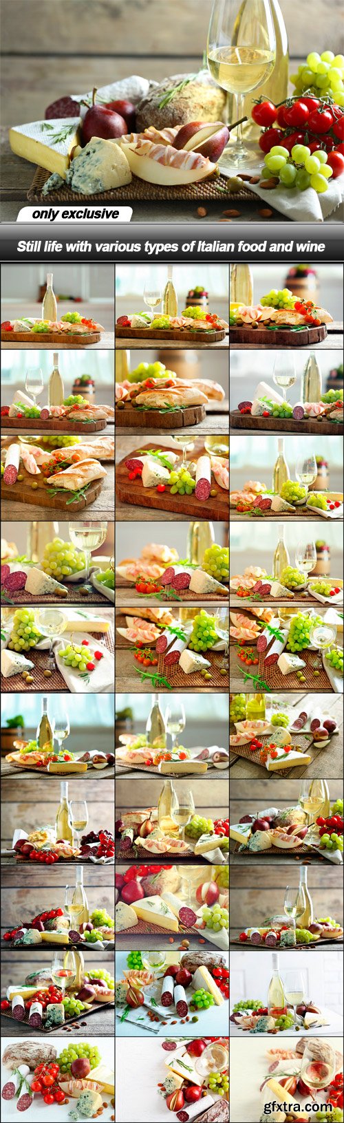 Still life with various types of Italian food and wine - 30 UHQ JPEG