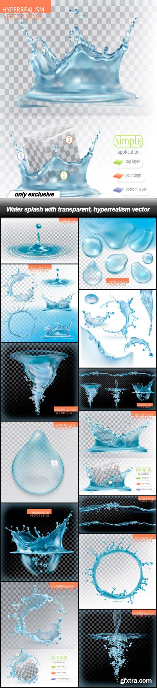 Water splash with transparent, hyperrealism vector - 14 EPS