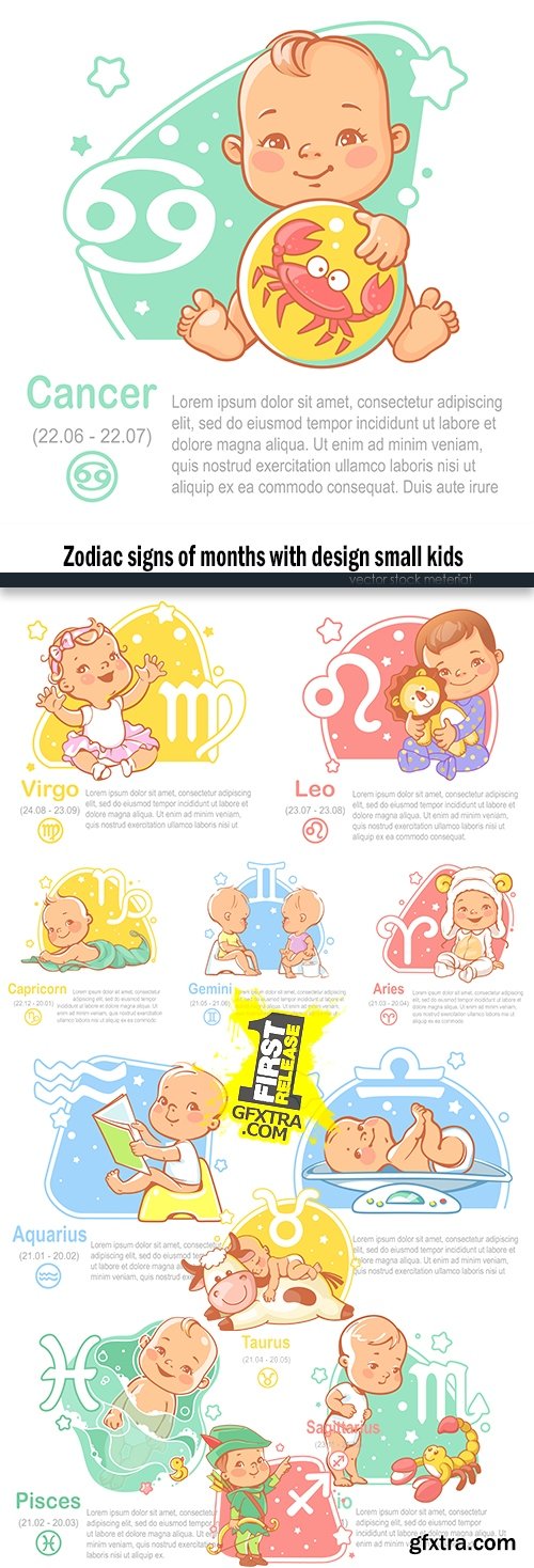 Zodiac signs of months with design small kids