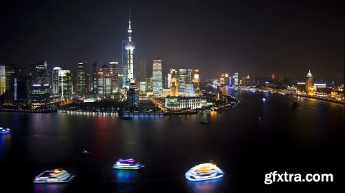 Tl pudong skyline elevated view across huangpu river from the bund shanghai