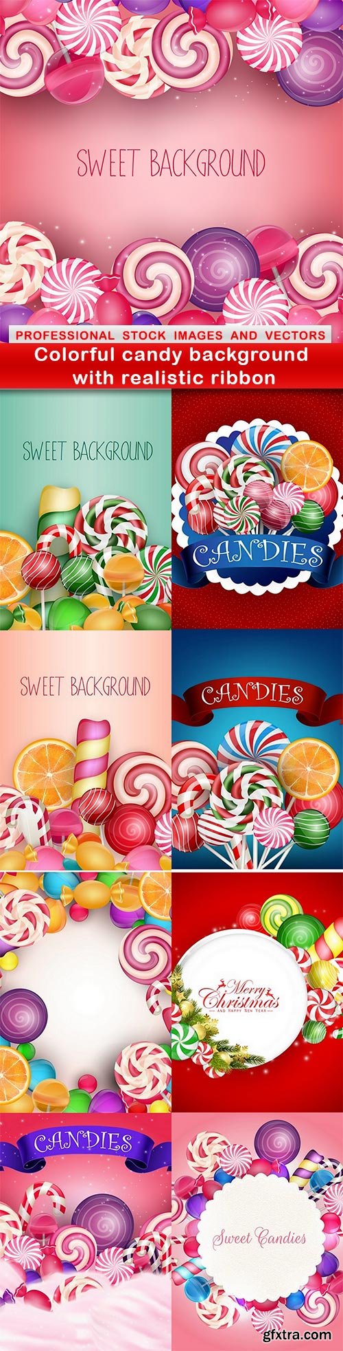 Colorful candy background with realistic ribbon - 9 EPS