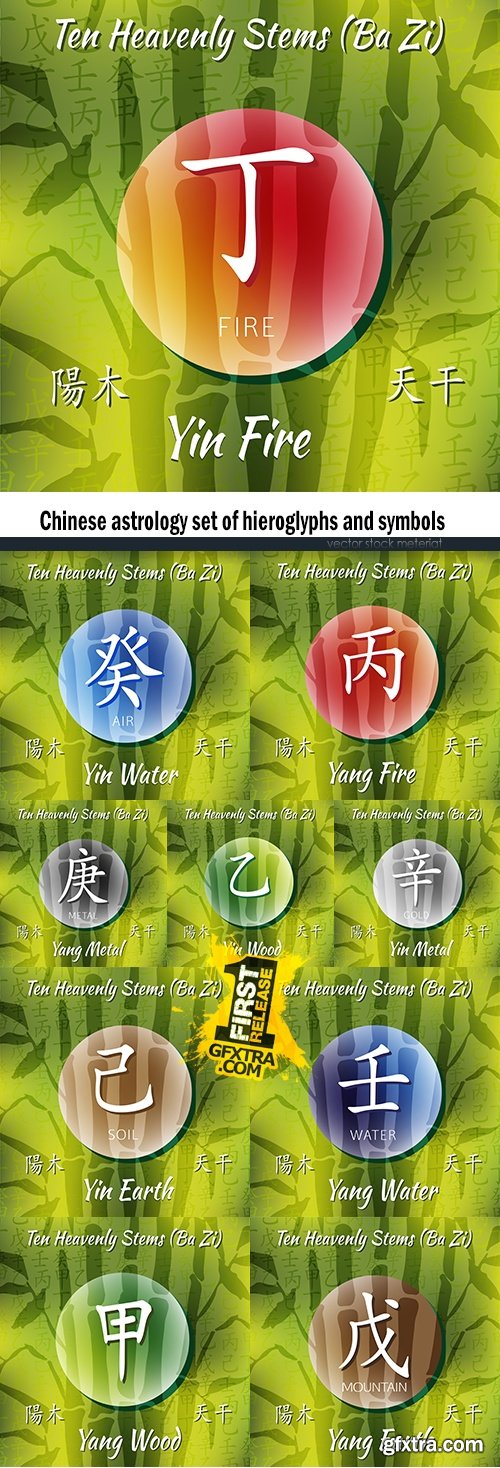 Chinese astrology set of hieroglyphs and symbols