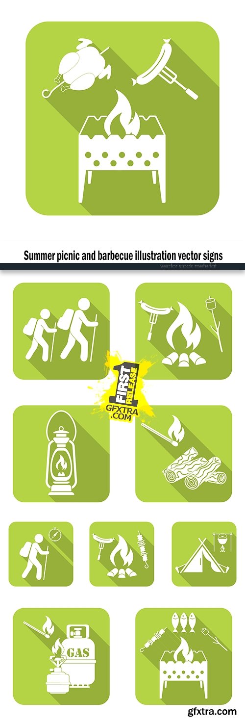 Summer picnic and barbecue illustration vector signs