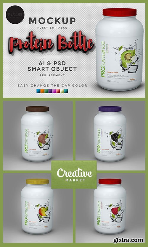 CreativeMarket - Realistic Protein Bottle Mockup 33987