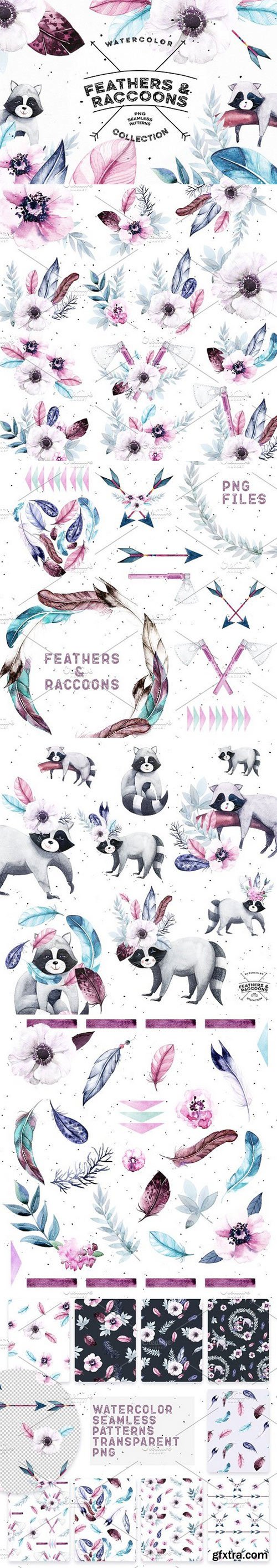 CM - Watercolor Feathers & Raccoons 1329017