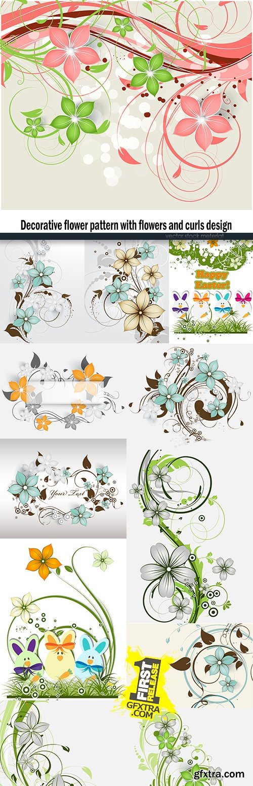 Decorative flower pattern with flowers and curls design