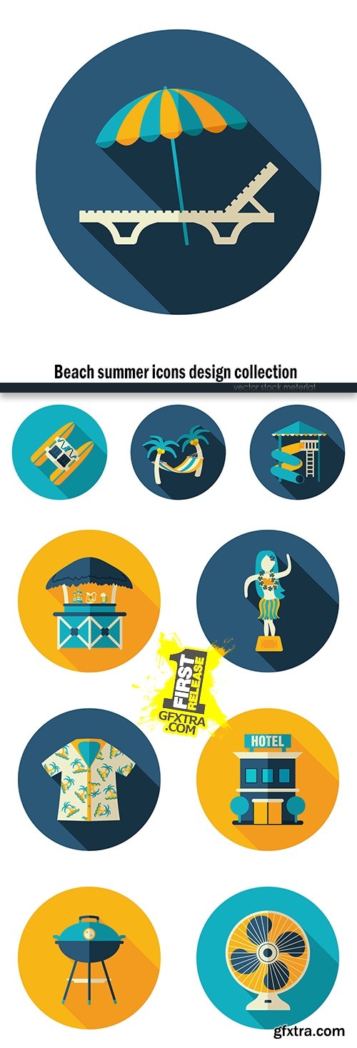 Beach summer icons design collection