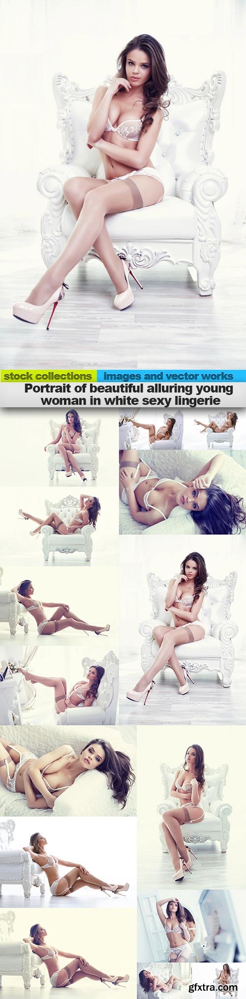 Portrait of beautiful alluring young woman in white sexy lingerie, 15 x UHQ JPEG