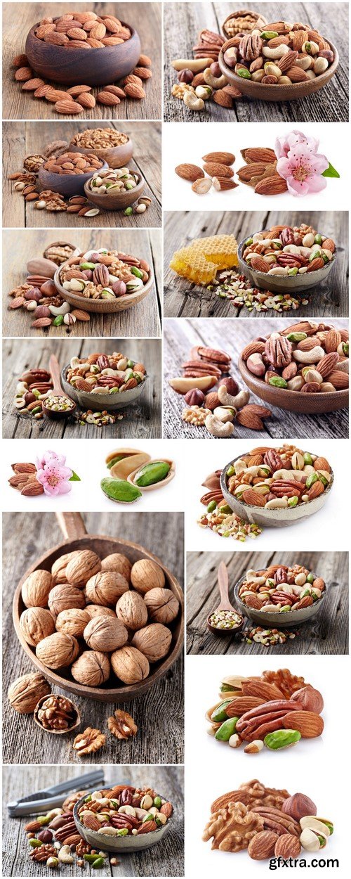 Nuts on a wooden background 16X JPEG