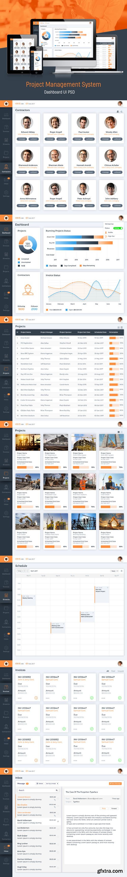 Project Management System Dashboard GUI PSD Templates