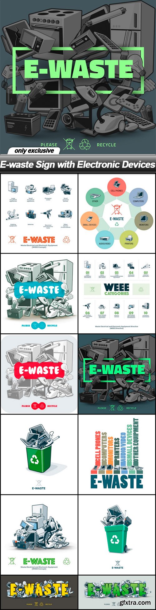 E-waste Sign with Electronic Devices - 12 EPS