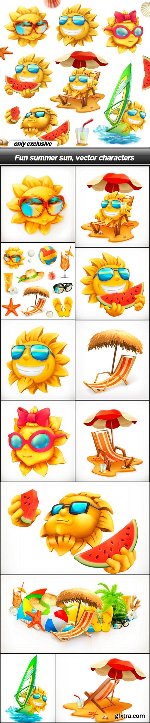Fun summer sun, vector characters - 13 EPS