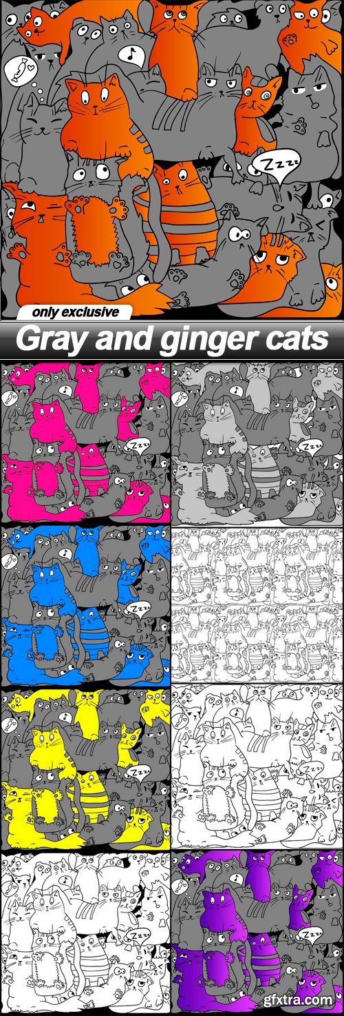 Gray and ginger cats - 9 EPS