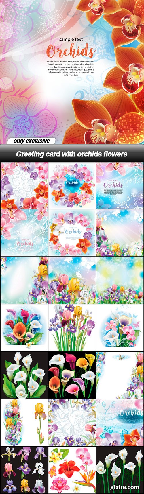 Greeting card with orchids flowers - 22 EPS