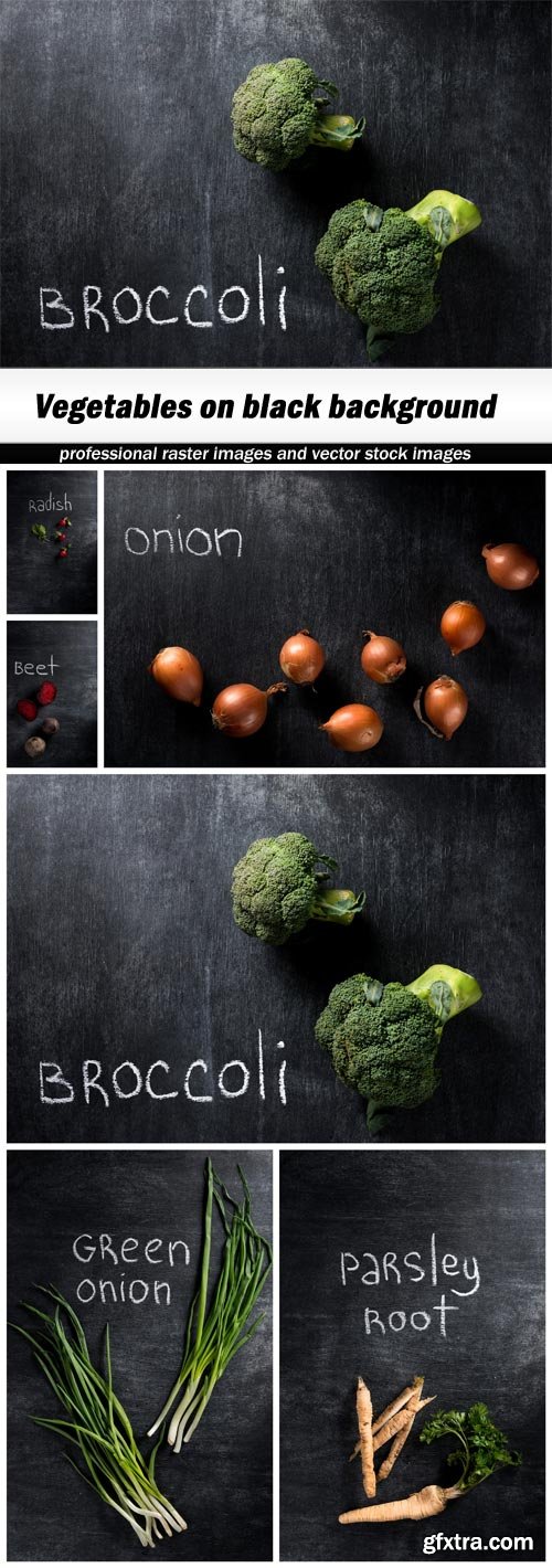 Vegetables on black background - 6 UHQ JPEG