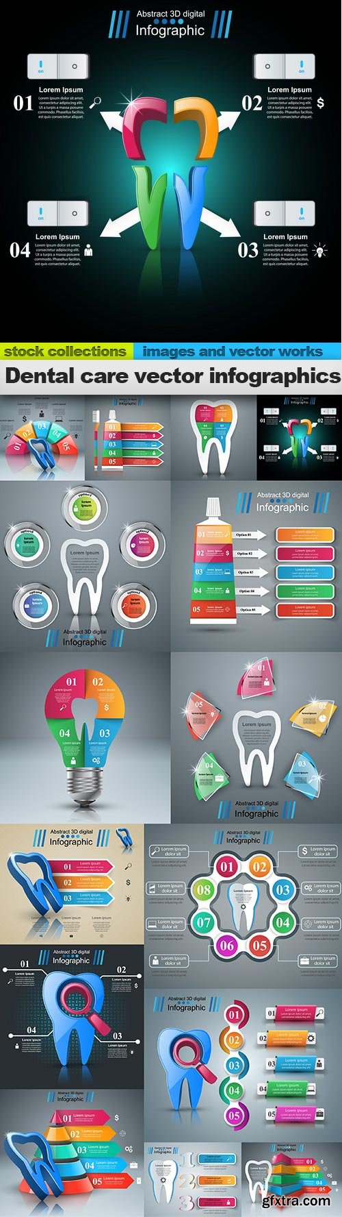 Dental care vector infographics, 15 x EPS