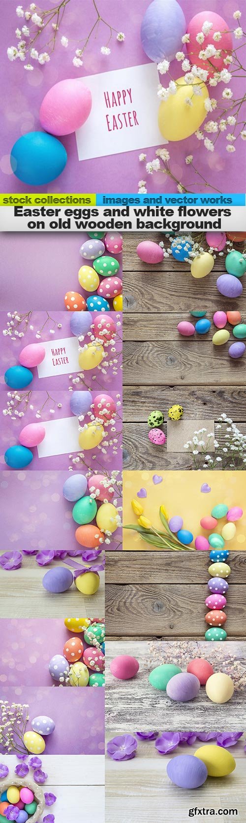 Easter eggs and white flowers on old wooden background, 15 x UHQ JPEG