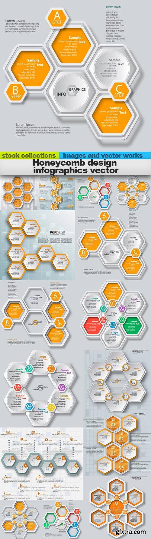 Honeycomb design infographics vector, 15 x EPS