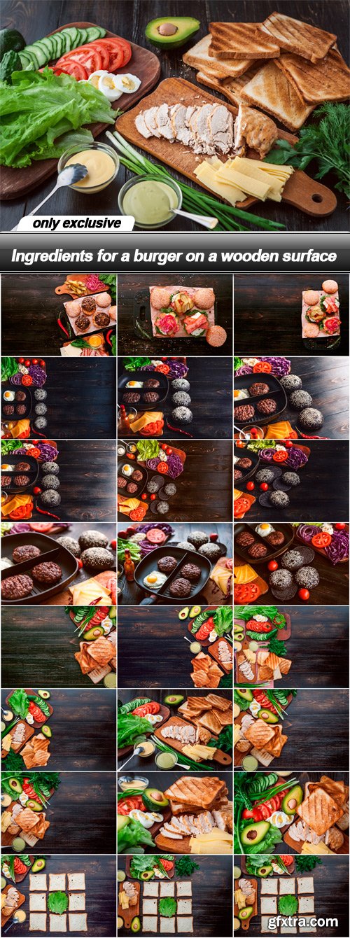 Ingredients for a burger on a wooden surface - 24 UHQ JPEG