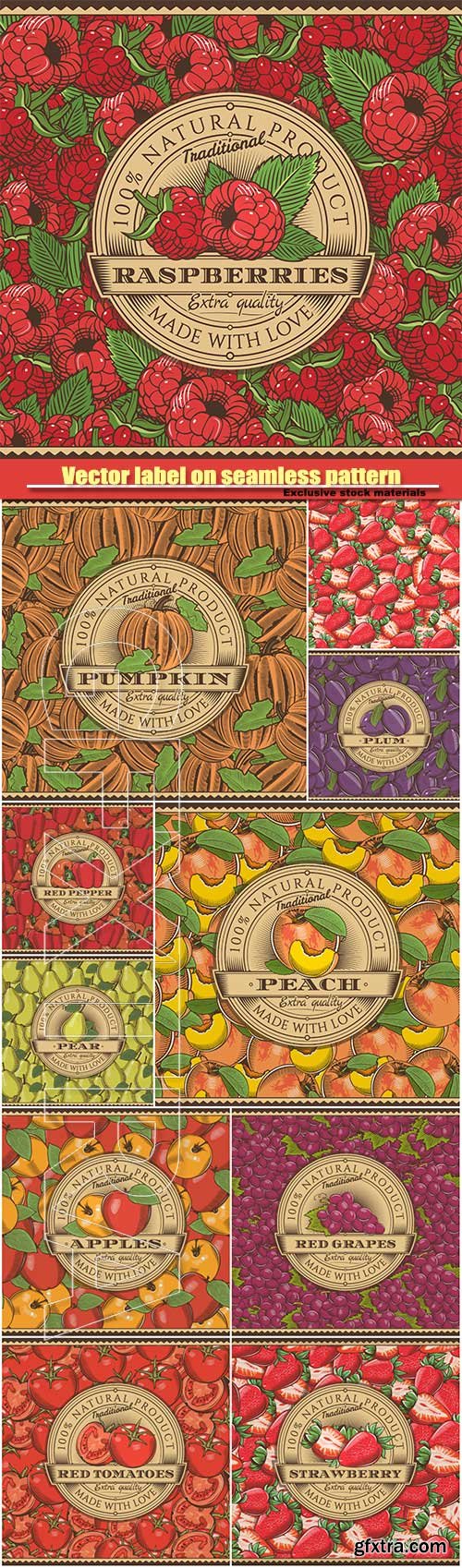 Vector label on seamless pattern in vintage style
