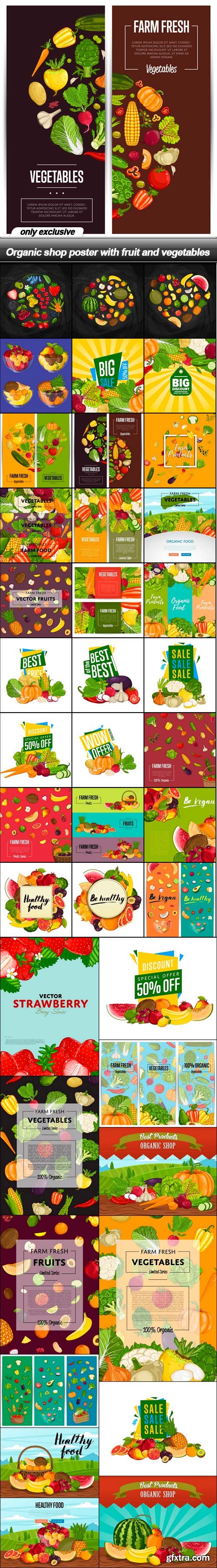 Organic shop poster with fruit and vegetables - 39 EPS