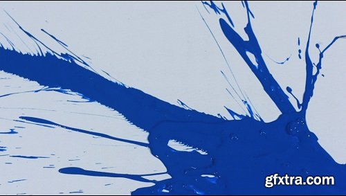 Slow motion blue on white paint splatter