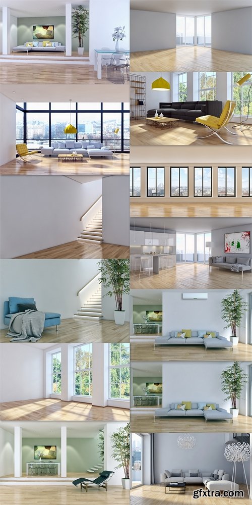 Modern living room 3d render 2