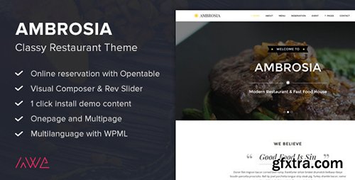 ThemeForest - Ambrosia v1.11 - Classy Restaurant Wordpress Theme - 10661579