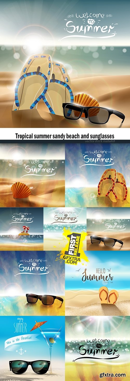 Tropical summer sandy beach and sunglasses