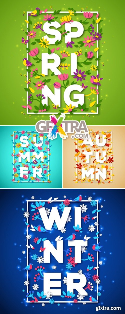 4 Seasons Typography Design Vector
