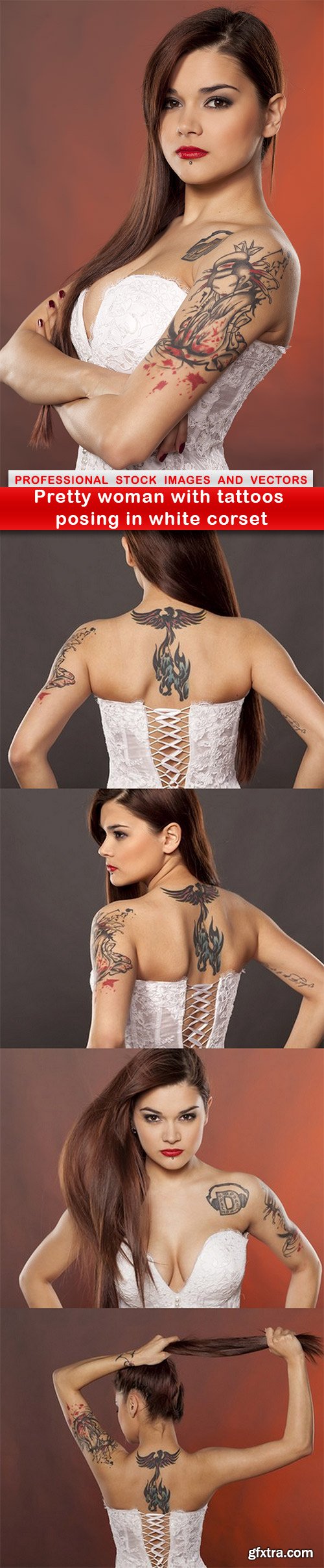 Pretty woman with tattoos posing in white corset - 5 UHQ JPEG