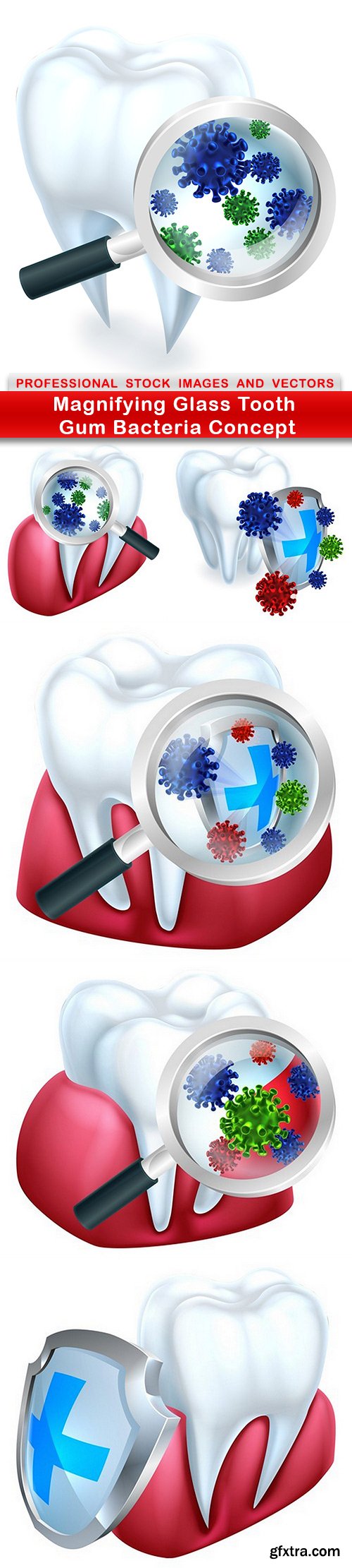 Magnifying Glass Tooth Gum Bacteria Concept - 6 EPS