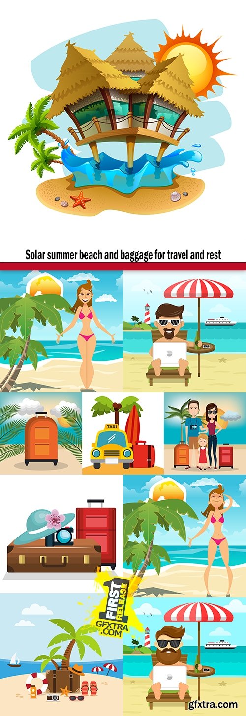 Solar summer beach and baggage for travel and rest