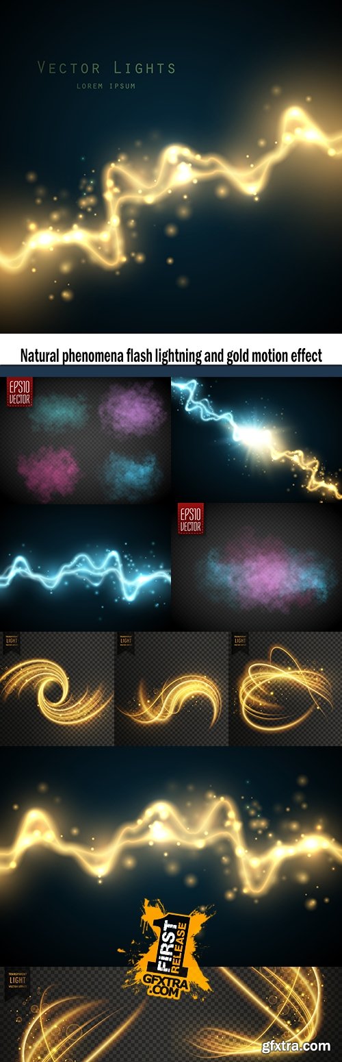 Natural phenomena flash lightning and gold motion effect