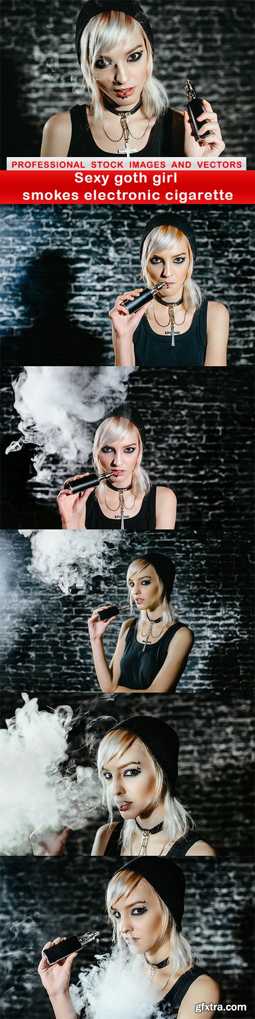 Sexy goth girl smokes electronic cigarette - 6 UHQ JPEG