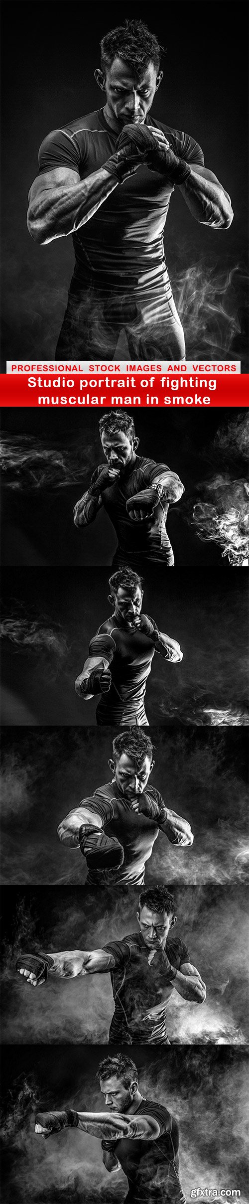 Studio portrait of fighting muscular man in smoke - 6 UHQ JPEG