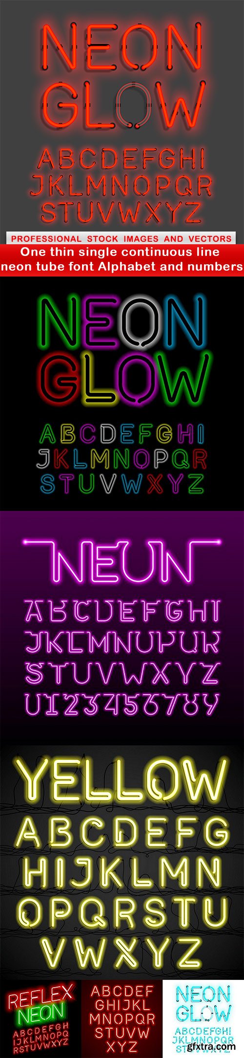 One thin single continuous line neon tube font Alphabet and numbers - 7 EPS