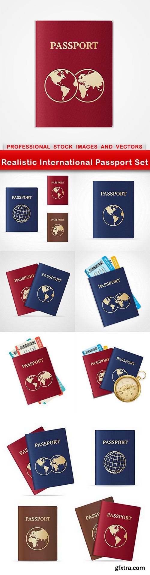Realistic International Passport Set - 8 EPS