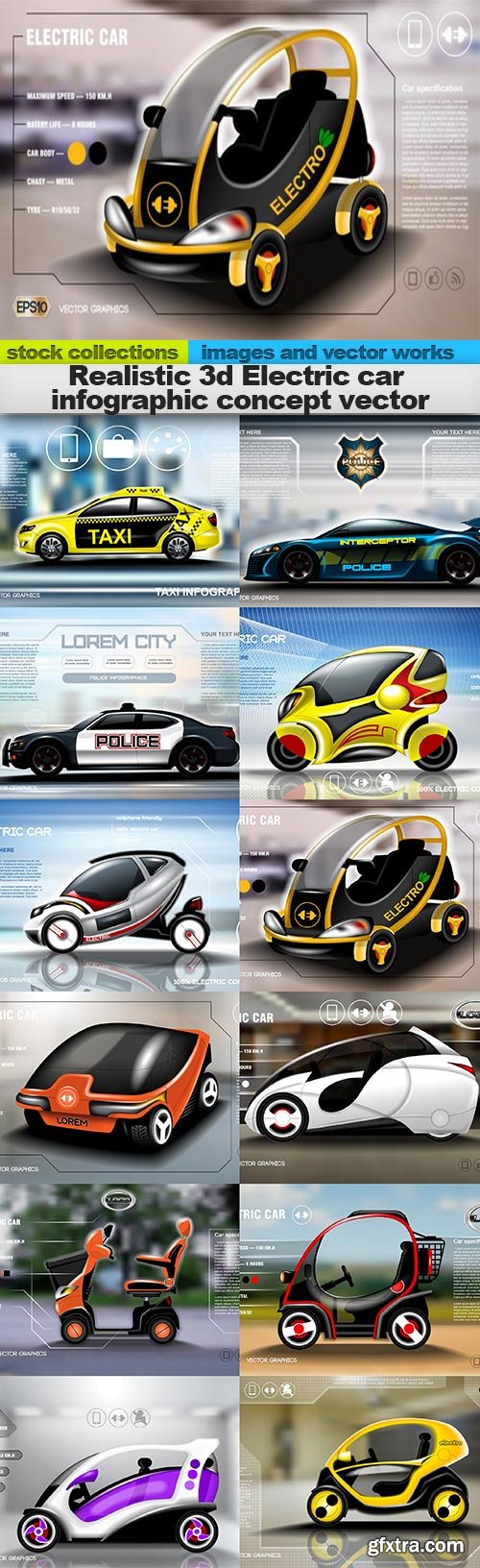 Realistic 3d Electric car infographic concept vector, 12 x EPS